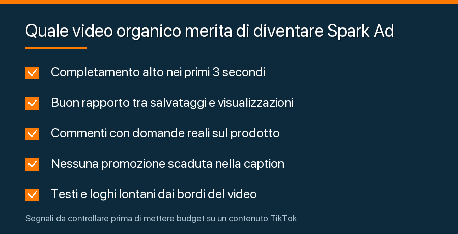 Checklist dei segnali per scegliere un video organico da usare come Spark Ad